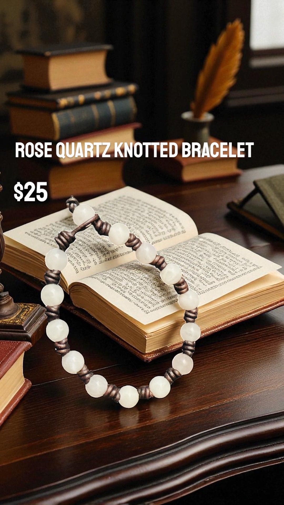 Rose Quartz Barrel Knot Leather Bracelet