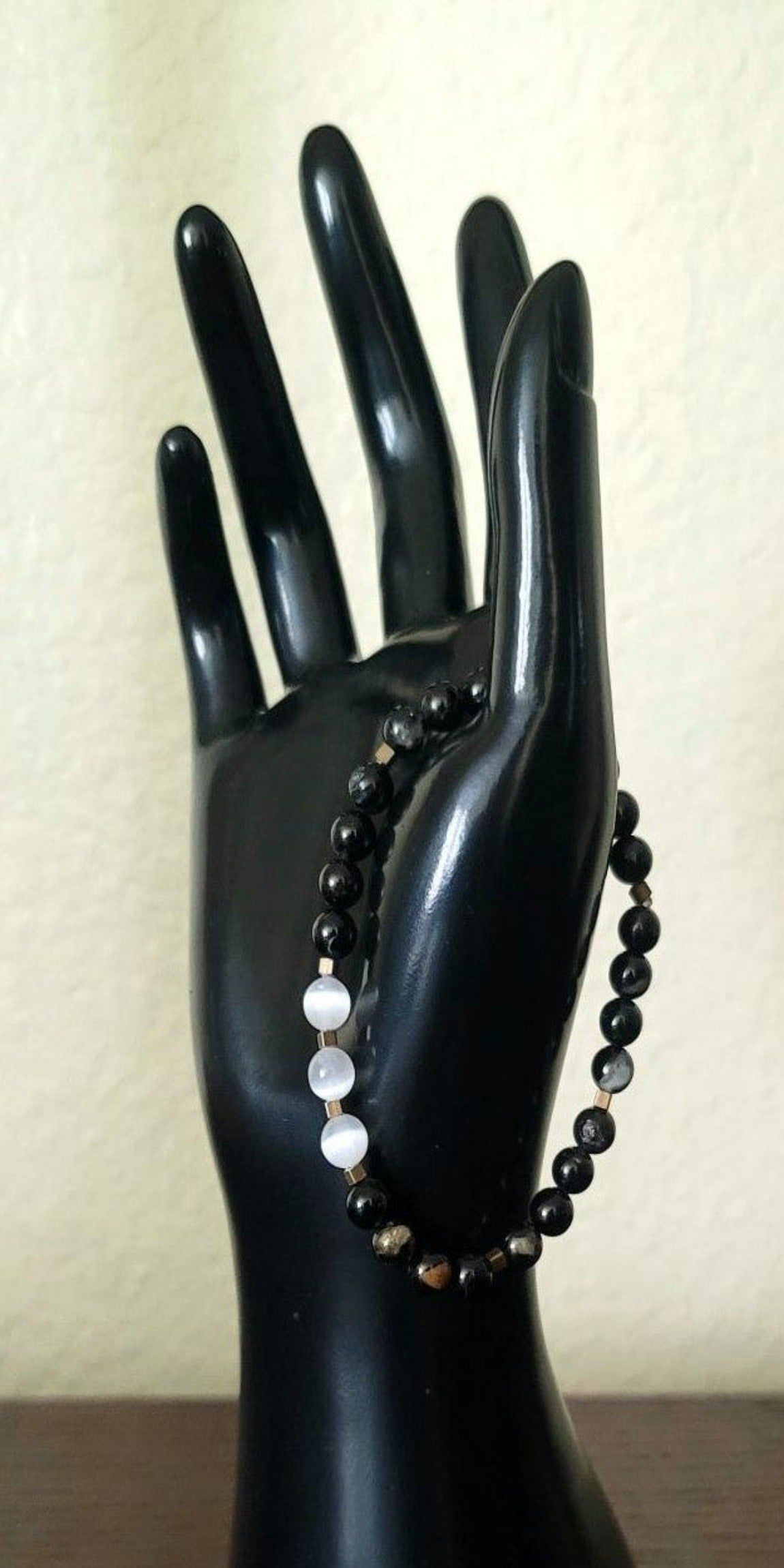 Black Iron Matrix Tourmaline & Selenite Bracelet