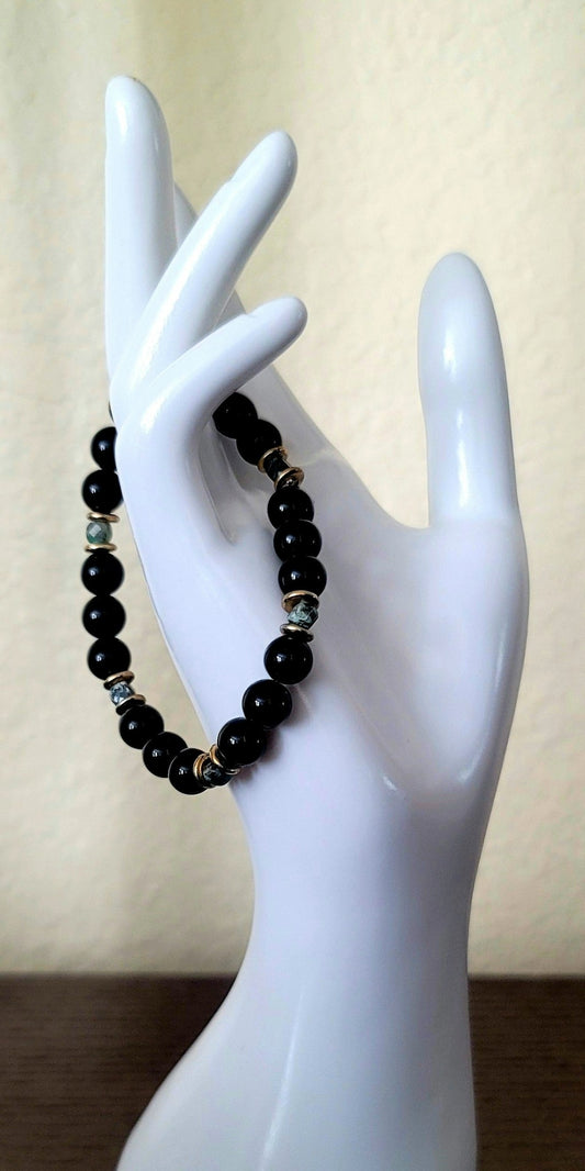 Black Tourmaline & Green Emerald Cubes Bracelet