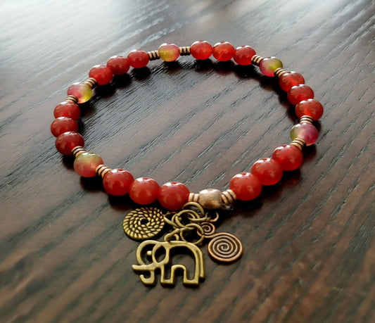 Red Carnelian & Watermelon Malaysian Chalcedony Bracelet