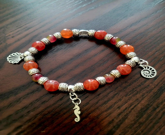 Red Dragon Vein Agate & Watermelon Malaysian Chalcedony Bracelet