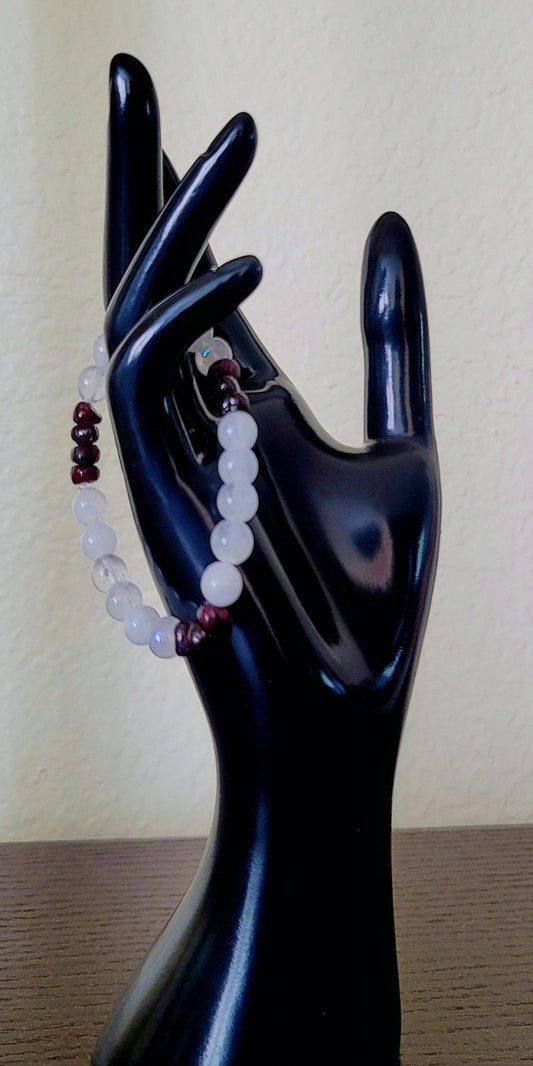 White Jade & Red Garnet Nugget Bracelet